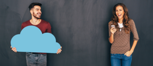 Man Holding Cloud with Woman